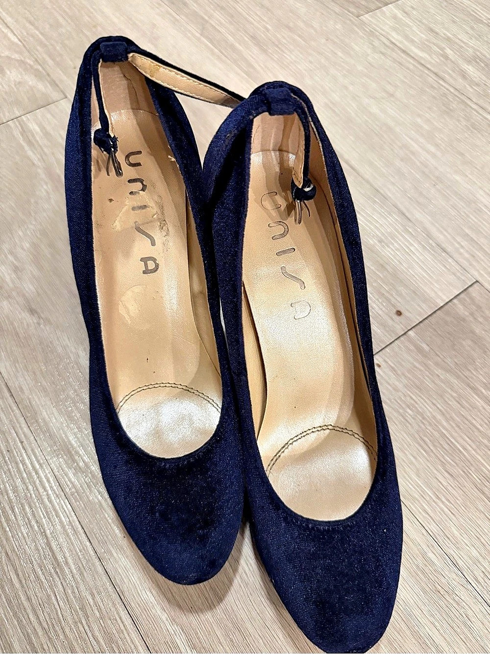 Unisa Velvet Ankle Strap Heels in Blue